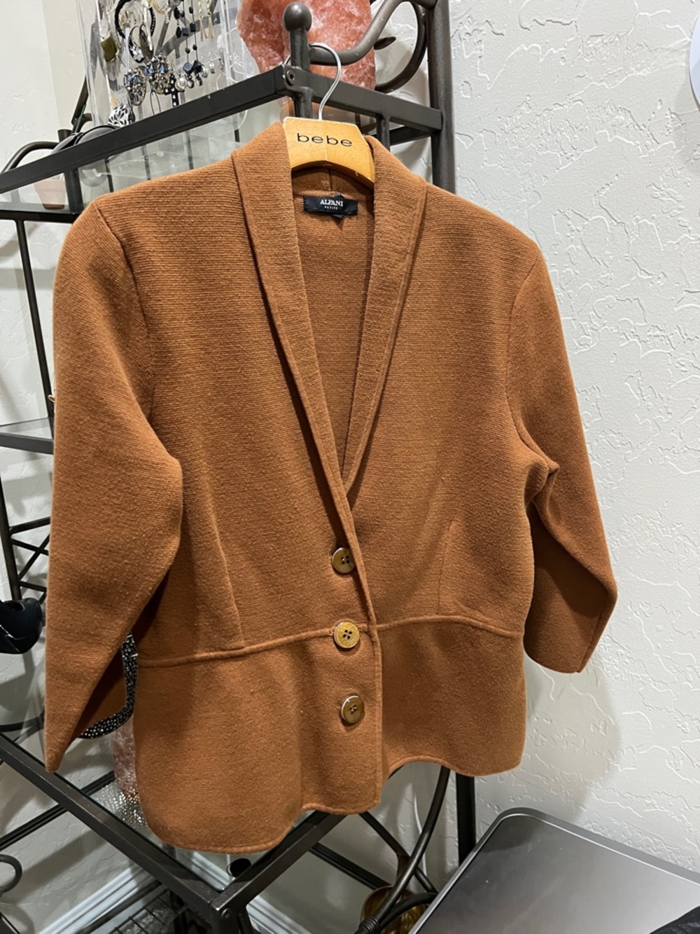 Alfani Caramel Brown Three-Button Knit Blazer